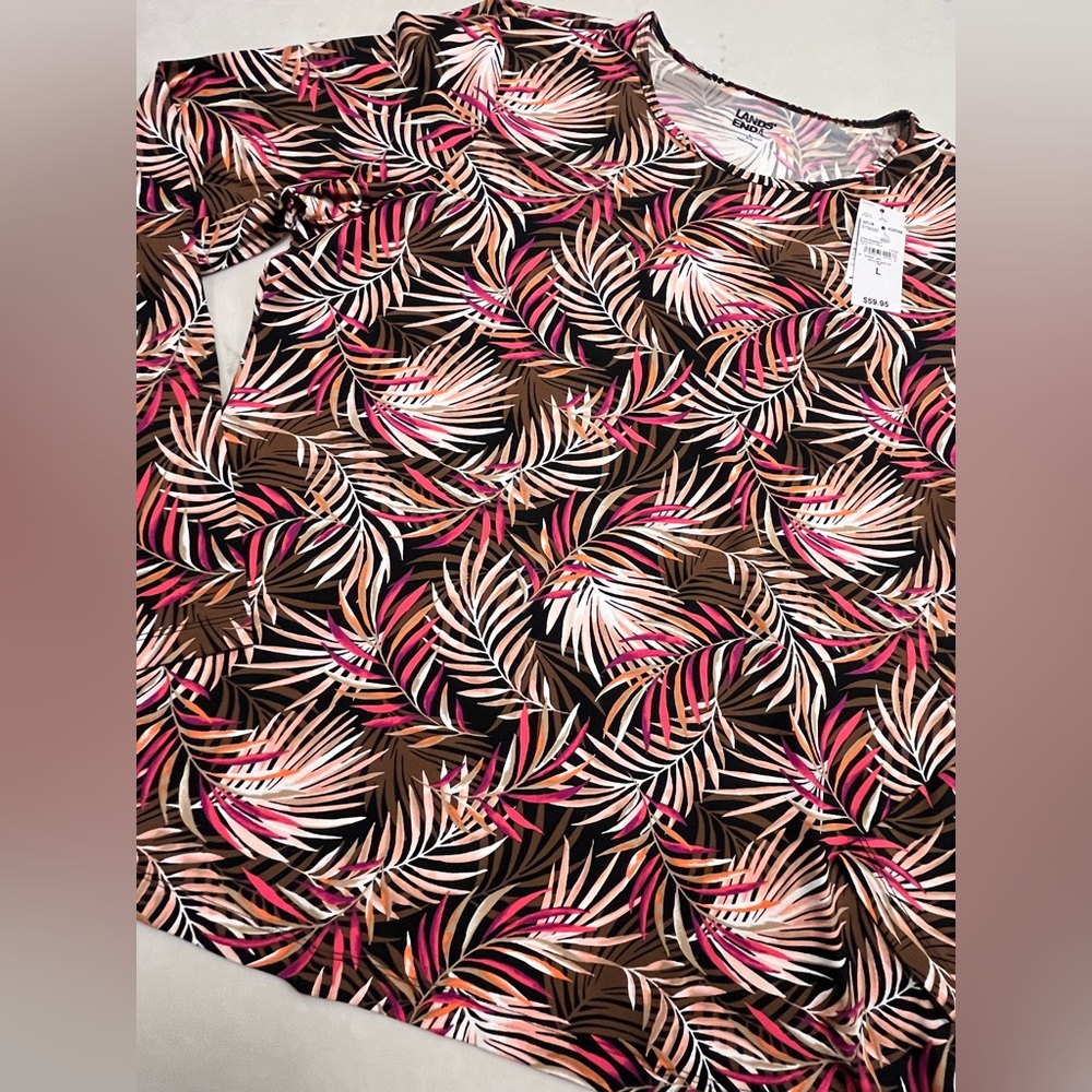 Lands’ End Black Multi Palm Swim Shirt NWT Size L - Picture 6 of 6